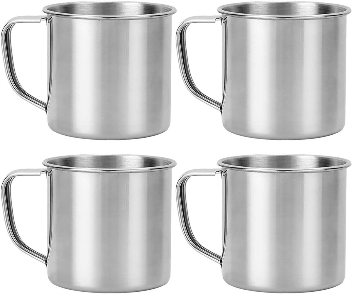 Set van 4 RVS Koffiekoppen met Handvat - Duurzame Drinkbekers voor Koffie, Thee en Reizen - Ideaal voor Warme en Koude Dranken