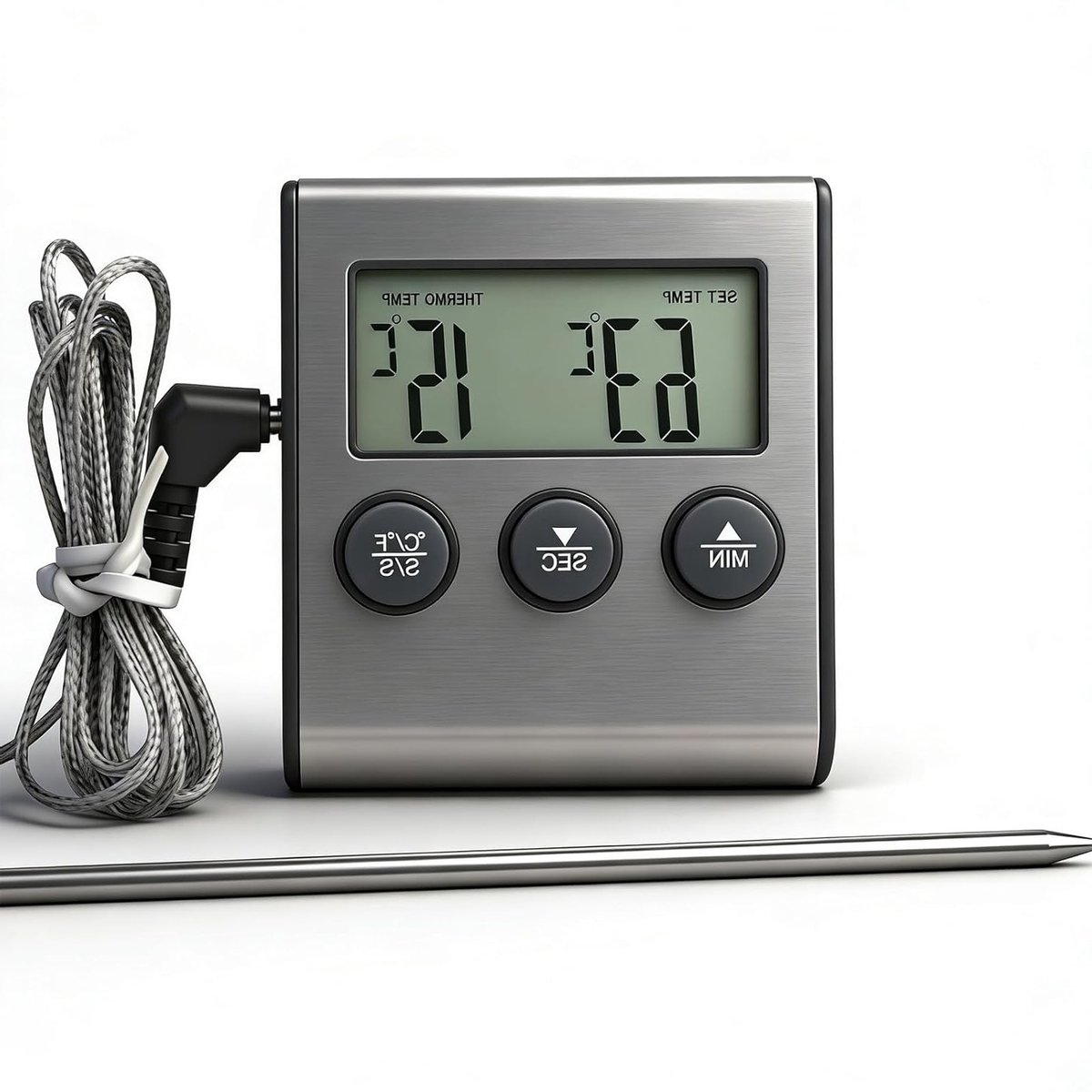 Digitale Grillthermometer voor Vlees, 0-250 °C, RVS Sonde, Keuken Thermometer met Timer en