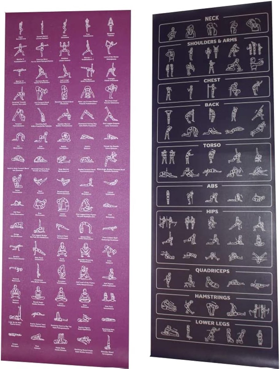 Yogamat Met Draagriem - Met 75 Yoga Houdingen En 75 Rekoefeningen - 1/4 Inch Dik - Niet Giftig - Antislip - Geschikt Voor Dames En Heren