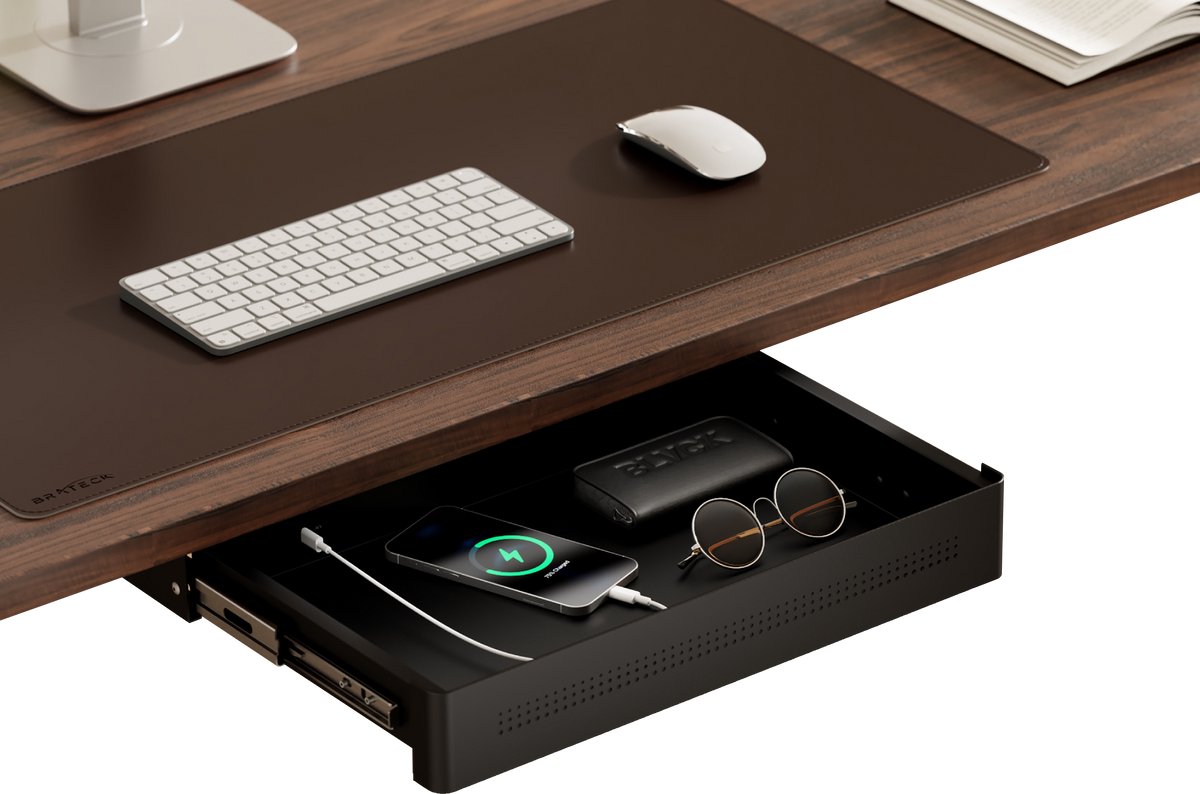 Worktrainer - Under Desk Drawer Small met Oplaadfunctie - Stalen documentenlade - bureaulade ondertafellade - Pennenlade - 40 x 26,6 cm