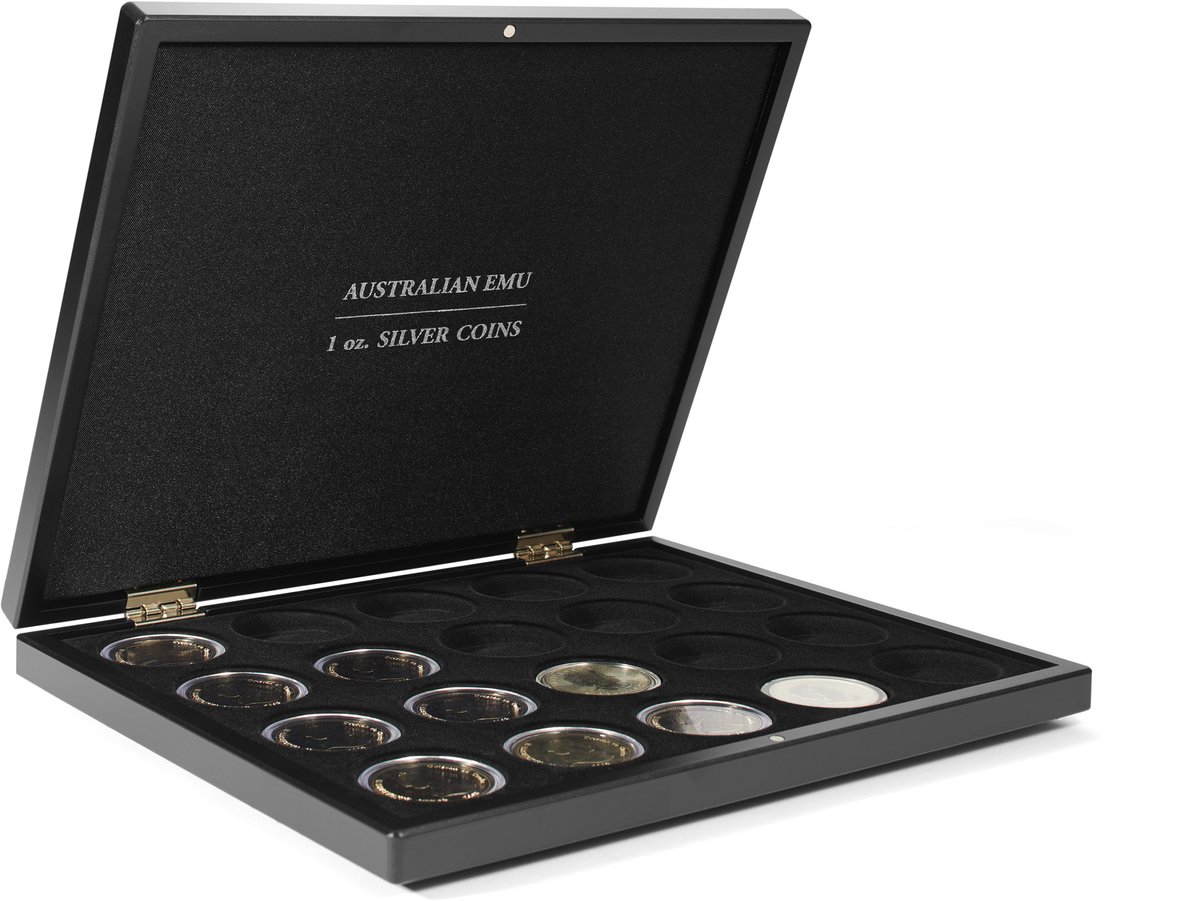 VOLTERRA - Muntkoffer - Uno - Presentatiekoffer voor 20 zilveren munten Australische Emoe in originele capsules