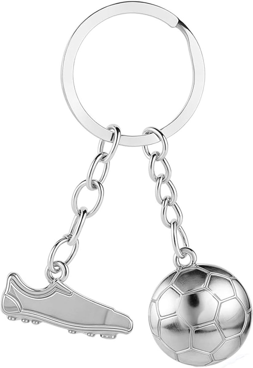 Voetbal Sleutelhanger, Persoonlijk Cadeau voor Jongens en Mannen, Geluksbrenger, Zilveren Sleutelhanger voor Kinderen en Sportliefhebbers