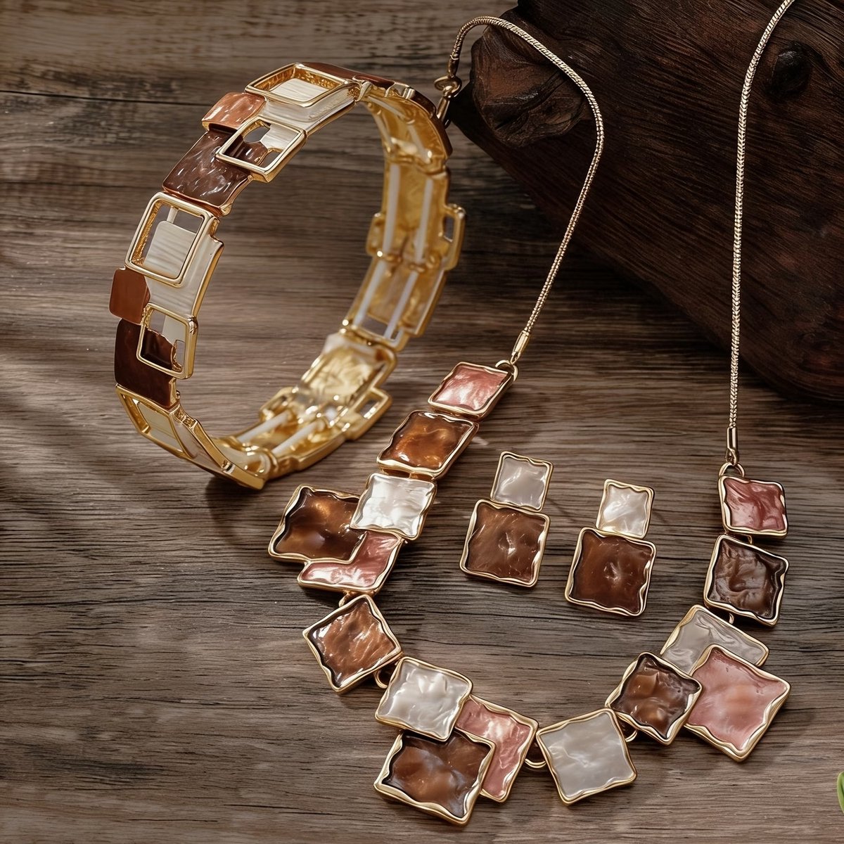 My Sweet Romance® dames sieradenset 3-delig – Ketting 49 cm met meerkleuren geometrische oorbellen 1,8x3,8 cm – Zomer sieraden set ketting armband en oorbellen.