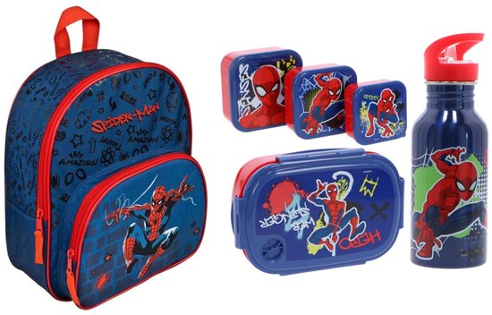 Ensemble scolaire Spiderman; sac à dos et set repas 5 pièces