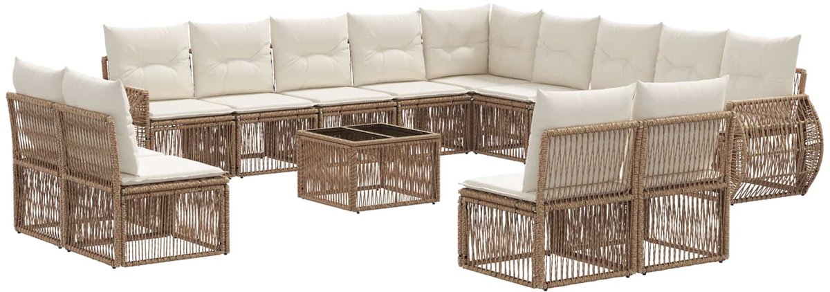 vidaXL - Tuinbank - Set - 14 - pcs - Beige - en - Crème - Wit - poly - rattan