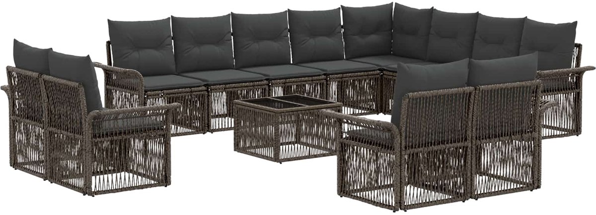 vidaXL - Tuinbank - Set - 13 - pcs - Grijs - en - Donkergrijs - poly - rattan