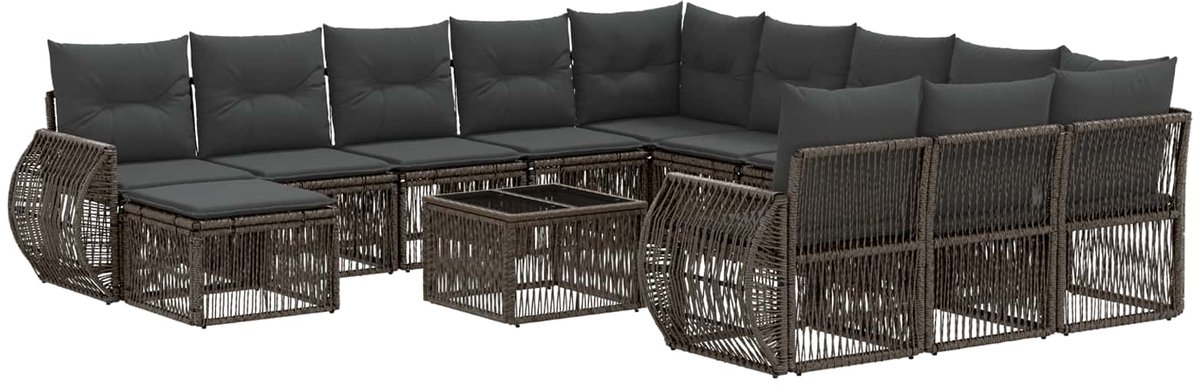 vidaXL - Tuinbank - Set - 13 - pcs - Grijs - poly - rattan