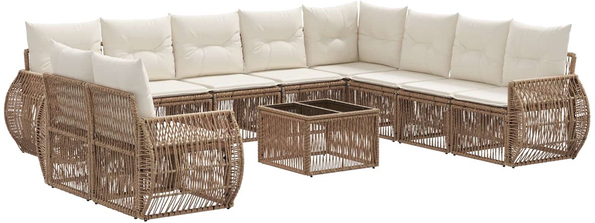vidaXL - Tuinbank - Set - 11 - pcs - Beige - en - Crème - Wit - poly - rattan