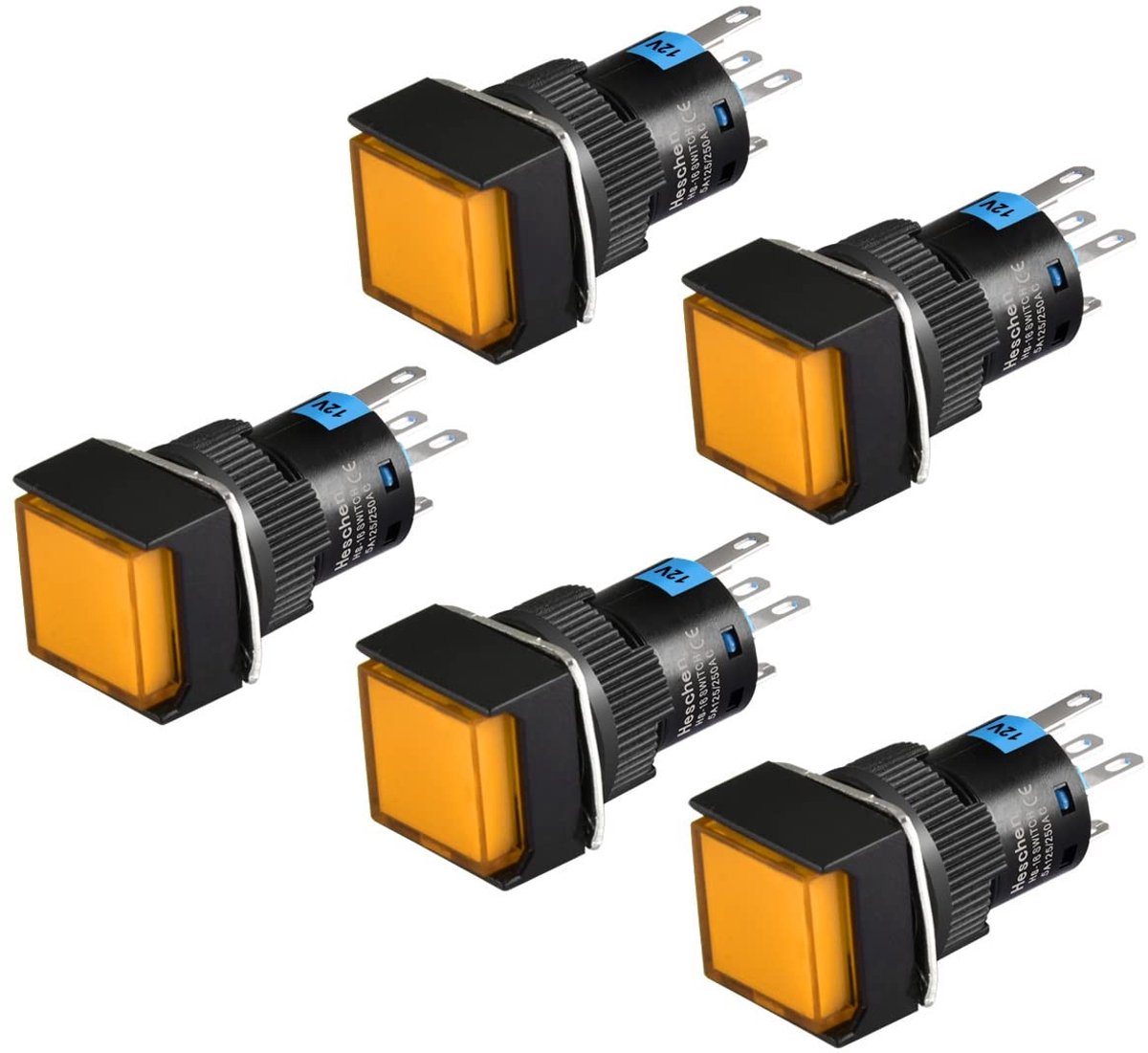 Dailygoody - Momentary Push Button Switch - 16mm - Betrouwbaar en duurzaam - Oranje - 1NO 1NC - Geschikt voor elektrische schakelingen - 5 stuks