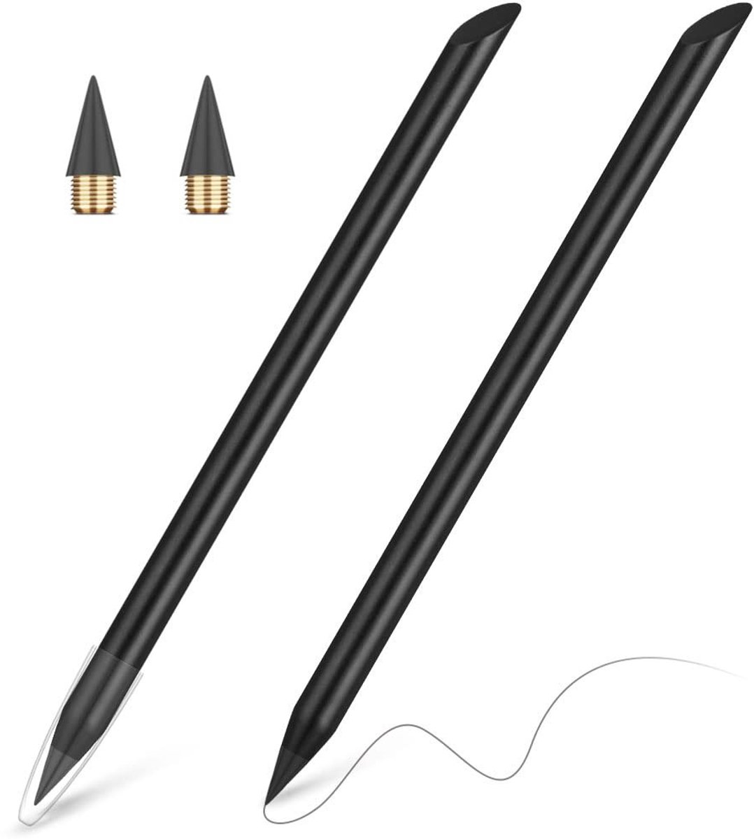Dailygoody - Inktloos Potlood - Metalen Potlood - Geen Slijpen - Zwart - Verwisselbare Koppen - Duurzaam Potlood - Geschikt voor Kinderen en Volwassen