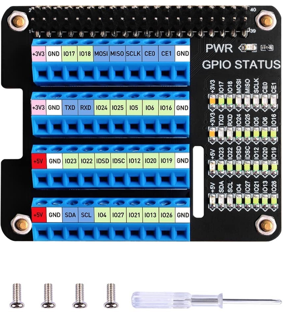 Dailygoody Screw Terminal Hat - Raspberry Pi GPIO Extension Board - Gesoldeerd en gemonteerd - Geschikt voor Raspberry Pi 4B/3B+/3B/2B/B+/Zero ...