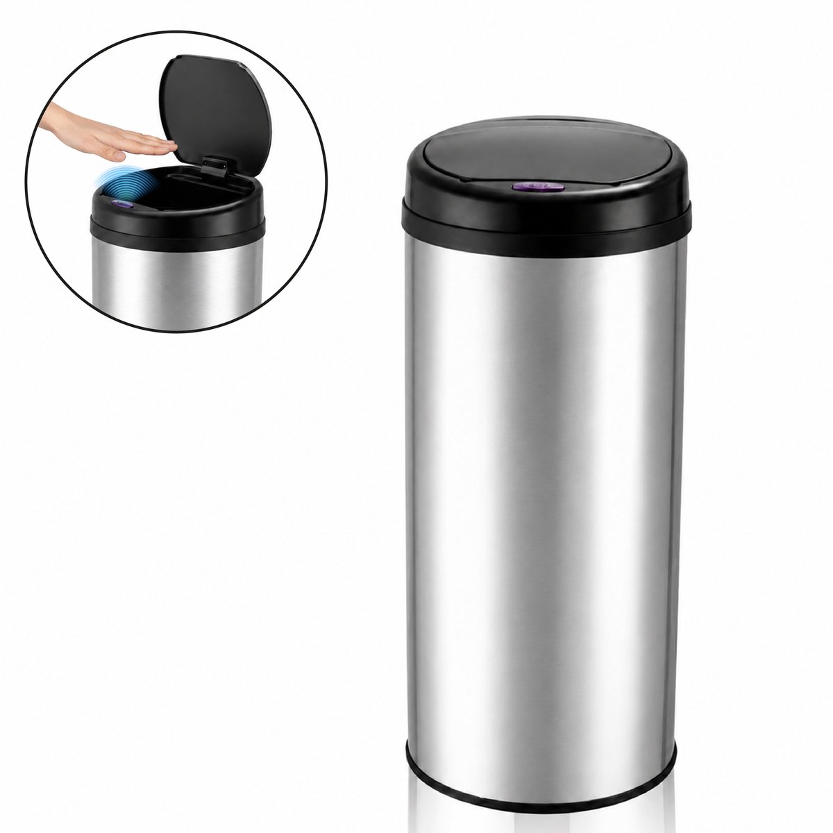 ADSafety Prullenbak met Sensor - 50 Liter - Ronde Afvalbak RVS - Vuilnisbak - Soft Close Deksel - Zilver