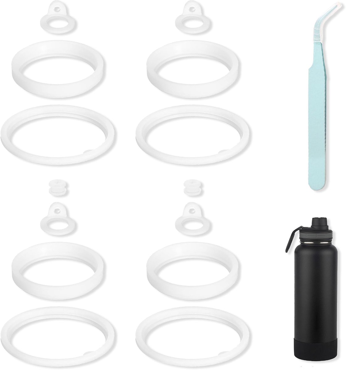 Dailygoods- Afdichtingsset 14 Stuks - Siliconen Afdichtingsringen - Pincet voor Installatie - Vervangingsset Thermomokken - Geschikt voor Koffiemokken - Diverse Ontwerpen - Afdicht