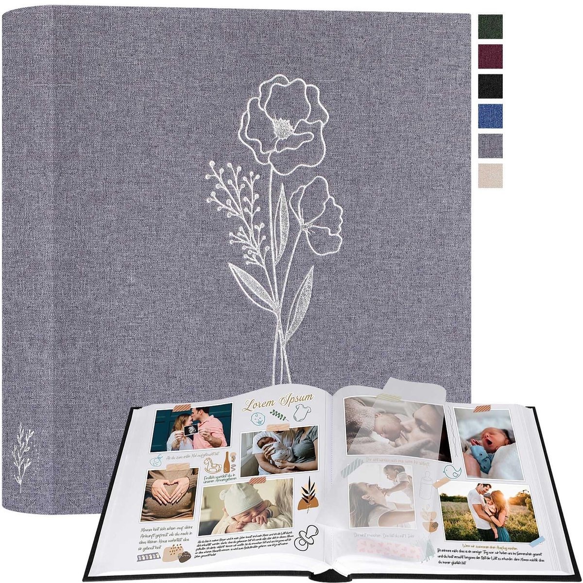 Dailygoody - Fotoalbum - Scrapbooking - Robuuste linnen hoes - Grijs - 100 witte pagina's - Geschikt voor foto's 9x13 cm, 10x15 cm, 13x18 cm - 30x33,5 cm
