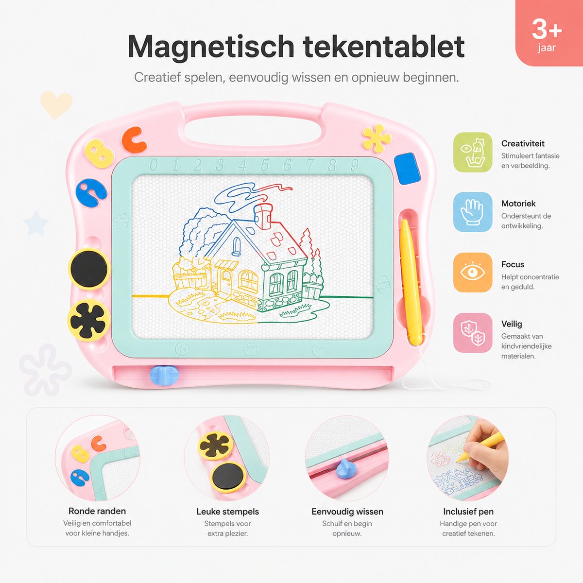 BOTC Tekenbord - Magnetisch - Kids Art - Kleuren Tekenbord - Roze — afbeelding 3