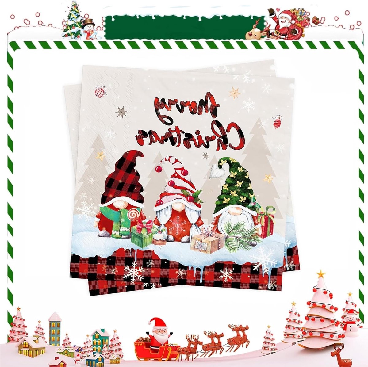 Set van 20 Kerst Servetten - Decoratieve Papieren Servetten 33 × 33 cm voor Feest en Tafelversiering tijdens de Kerstdagen