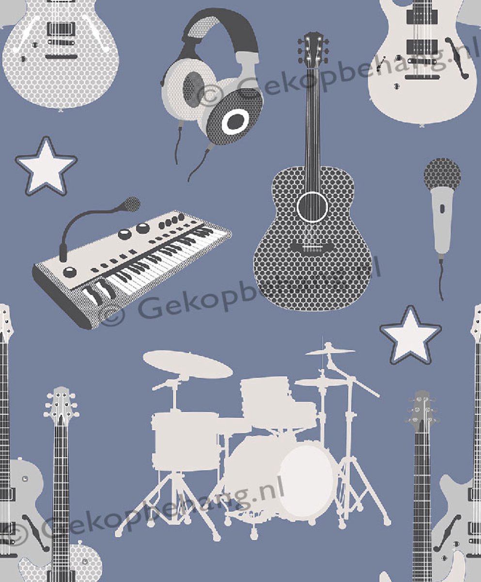 INGK Behang - Thomas - instrumenten blauw