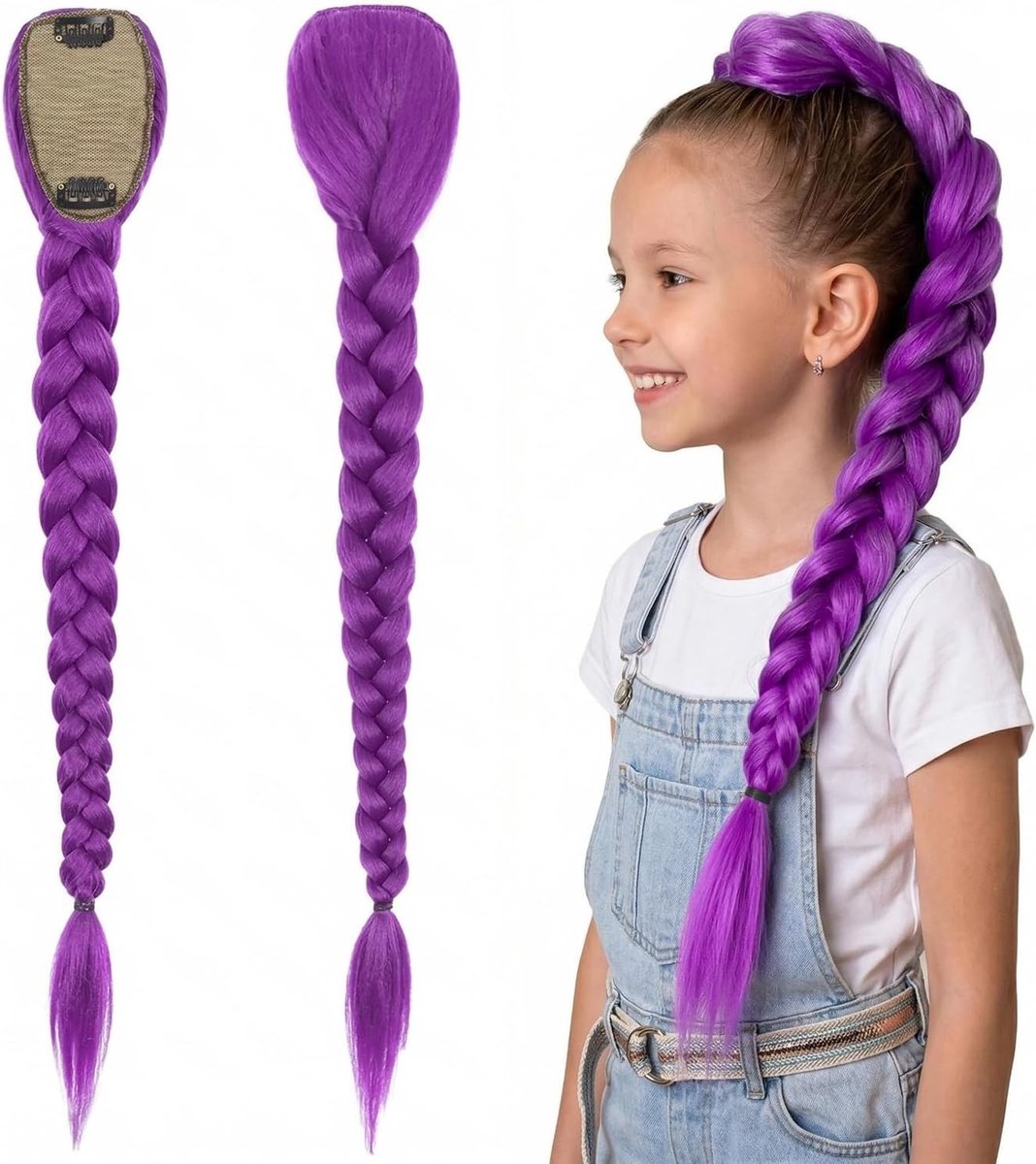 Vlecht Haar in Paars 66cm – Voorgerekt Synthetisch Haarkunst voor Ponytail Clip, Cosplay en Halloween Kostuums