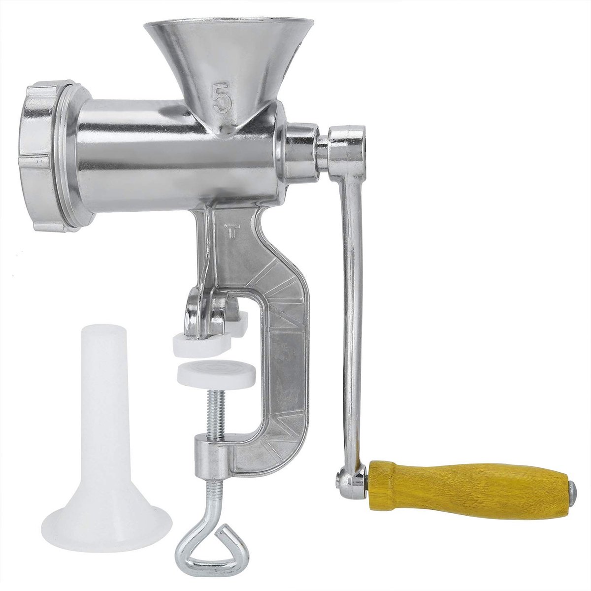 Dailygoody - Handmatige Vleesmolen - Multifunctionele Worstmolen - Comfortabel Houten Handvat - Roestvrij Staal - Voor Het Malen van Vlees en Kruiden