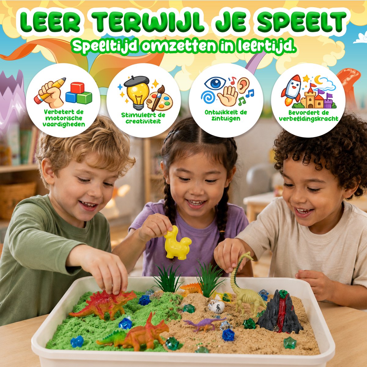 KidzKraze® Kinetisch Zand Bouwwereld - Kinetisch Speelzand - Magic Sand - Magisch Zand - Sensorisch Speelgoed - Gecertificeerd - Incl. Accessoires — afbeelding 2