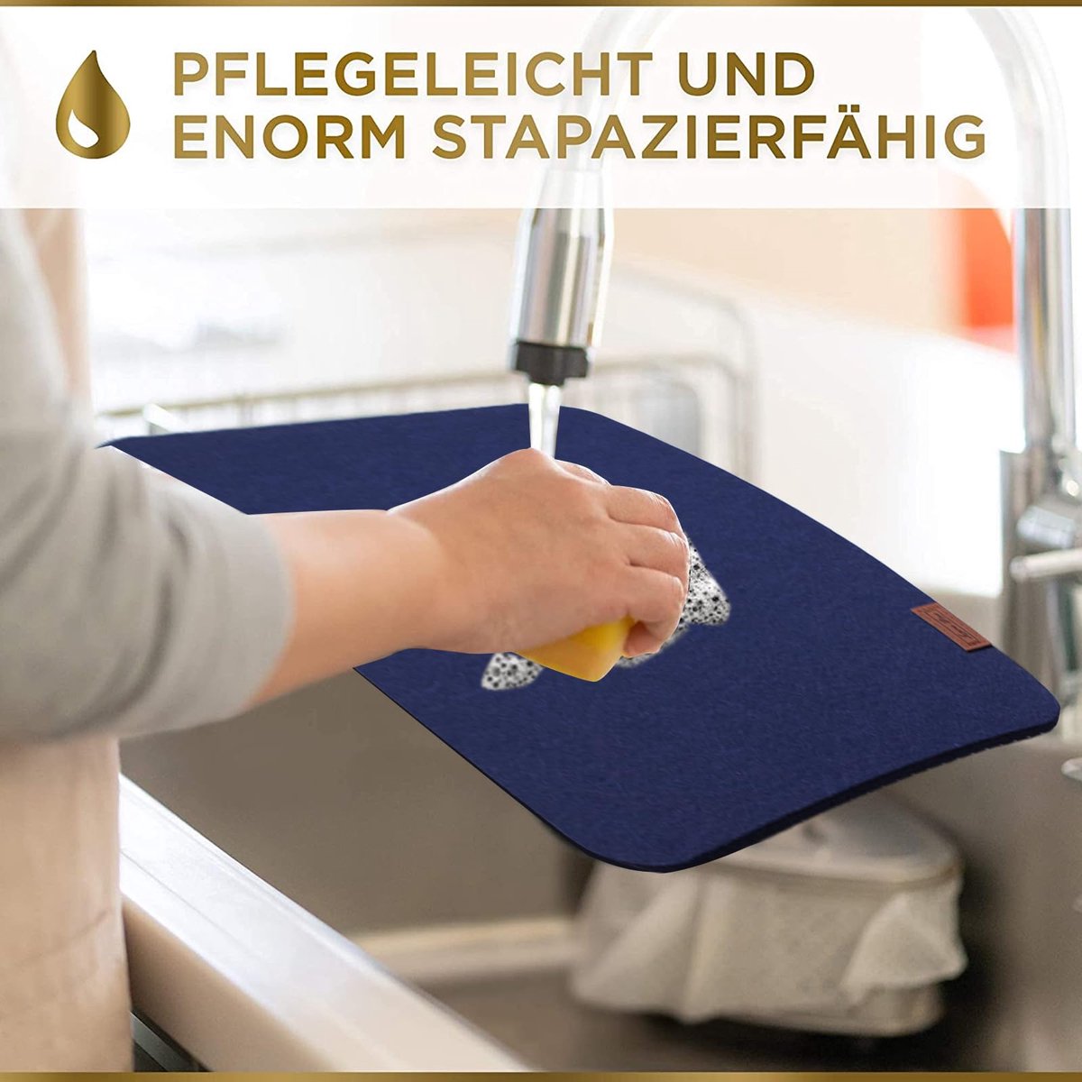 Luana Rose vilten placemats set van 12 in antraciet - afveegbare placemat - vilten onderzetters 44x32 cm - hoogwaardige wasbare placemats in blauw - tafelonderzetter placemat + glazen onderzetterset — cadeau in Wonen & Interieur - foto 2