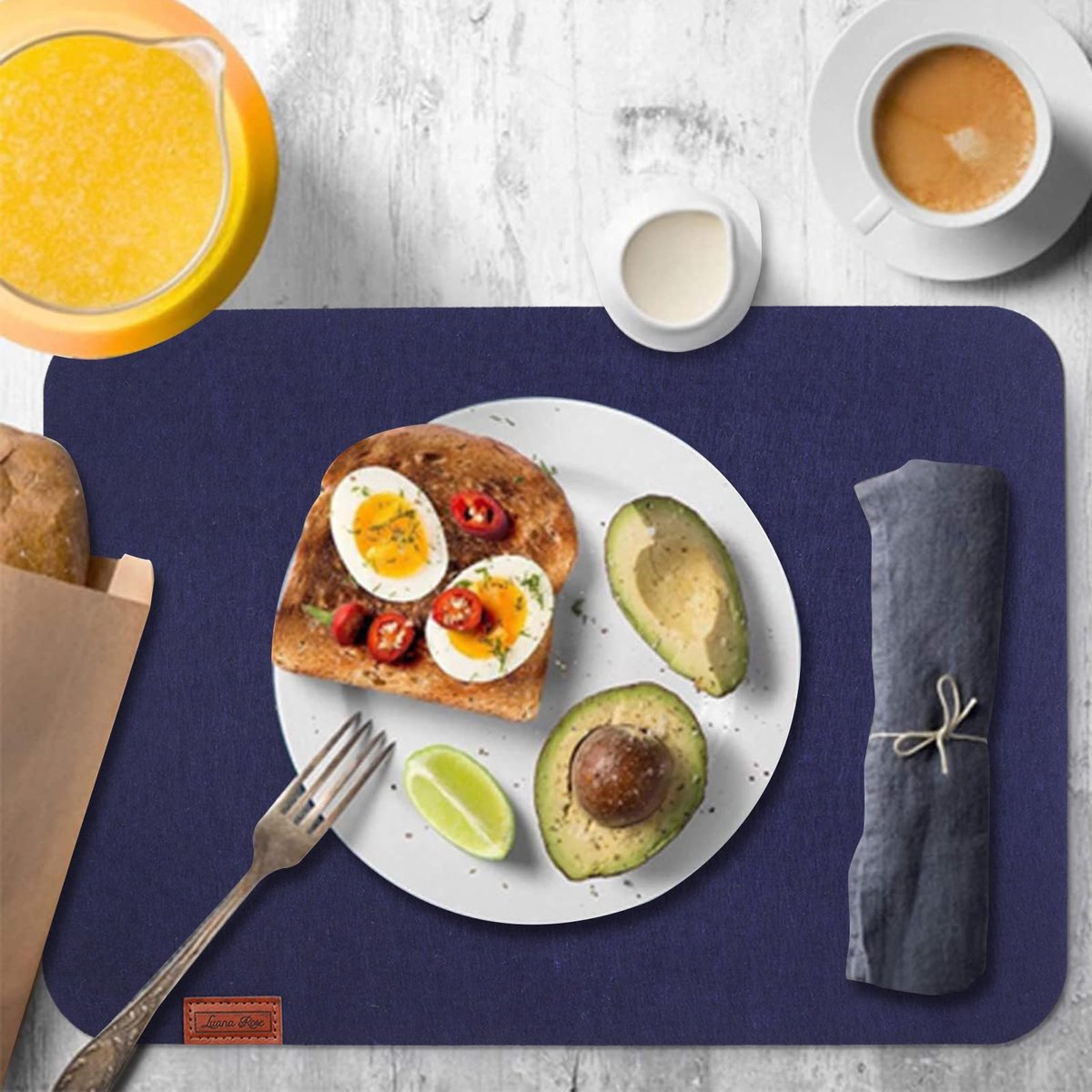 Luana Rose vilten placemats set van 12 in antraciet - afveegbare placemat - vilten onderzetters 44x32 cm - hoogwaardige wasbare placemats in blauw - tafelonderzetter placemat + glazen onderzetterset — cadeau in Wonen & Interieur - foto 4