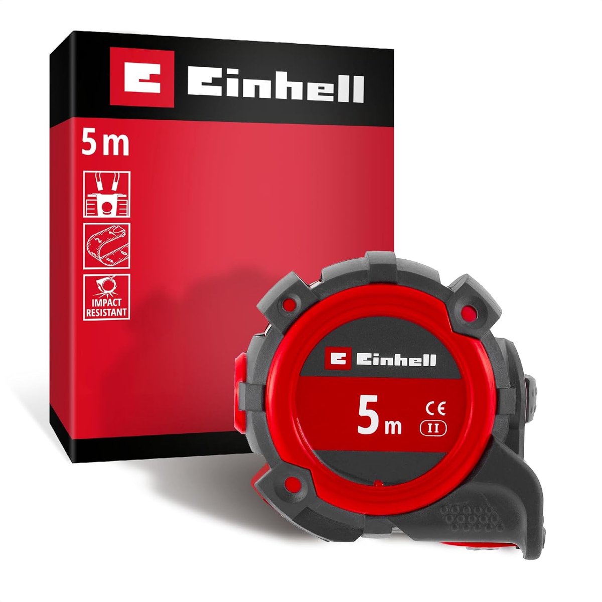 Einhell meetband 5 m (Autolock, nylon coating, magnetische eindhaak, dubbelzijdige schaalverdeling, schokbestendige behuizing, veelzijdig gebruik)