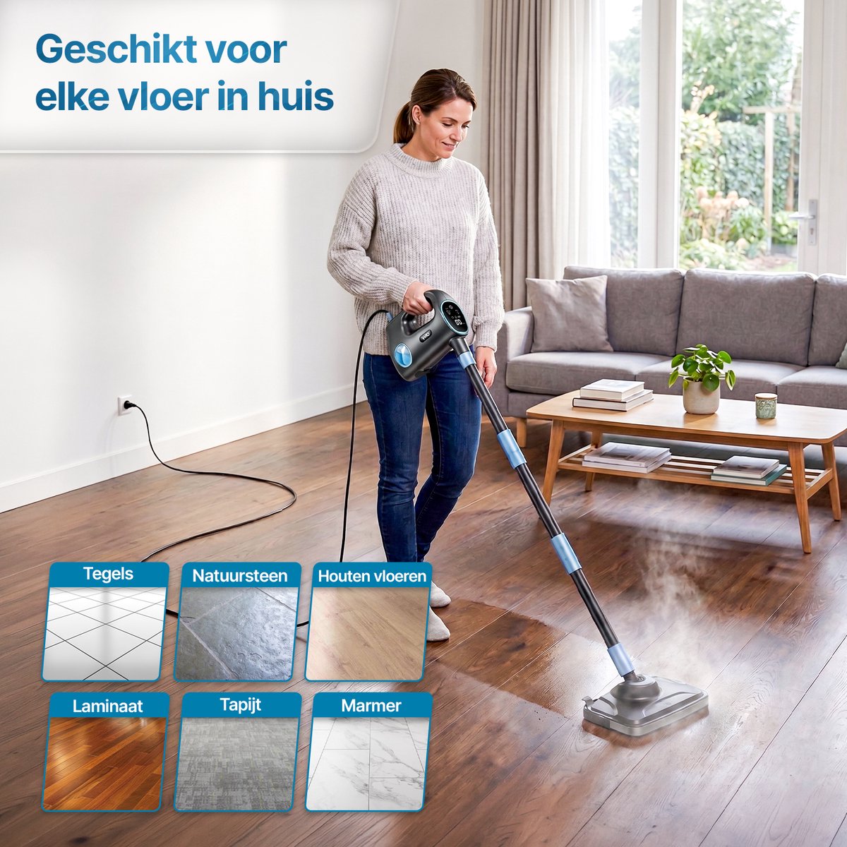 Olvy 14-in-1 Stoomreiniger - Dweilfunctie - Touchscreen - 125° Stoom – Mop - Tapijtreiniger – Vlekkenreiniger – Zetelreiniger - Handstoomreiniger – 5M Snoer — cadeau in Cadeau-ideeën - foto 5