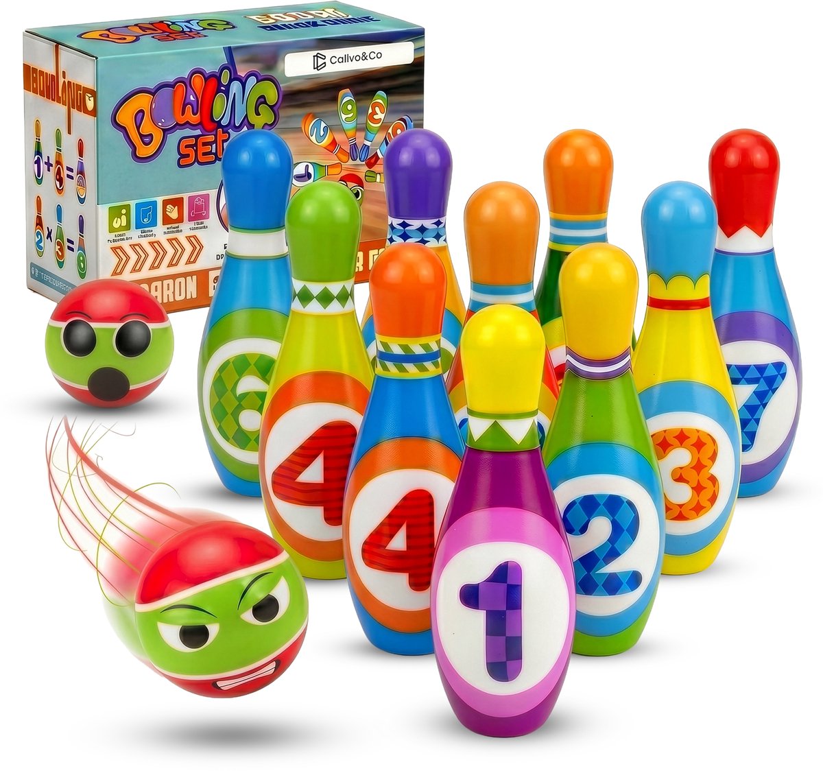Calivo&Co® Bowlingset Kinderen – 10 Kegels – Kegelspel – Speelgoed Buiten & Binnen – Kinderspeelgoed – Buitenspeelgoed Jongens & Meisjes – Spelletjes voor Kinderen - Bowling