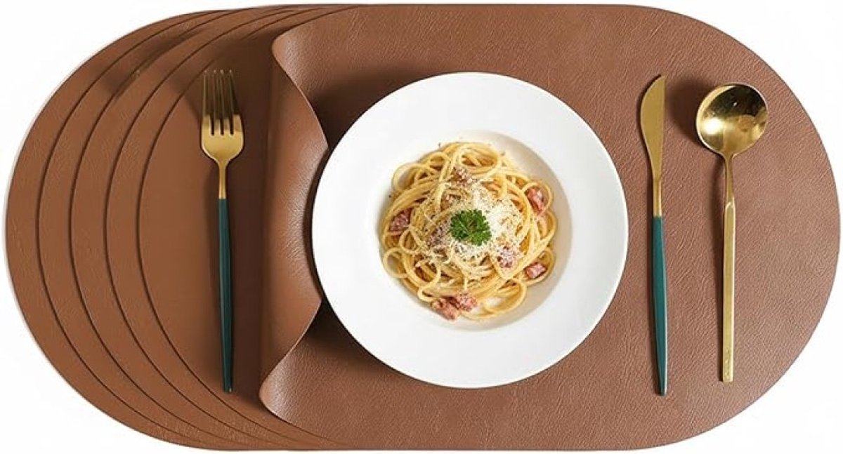 Ovale placemats set van 6 - dubbelzijdig kunstleer - antislip en hittebestendig