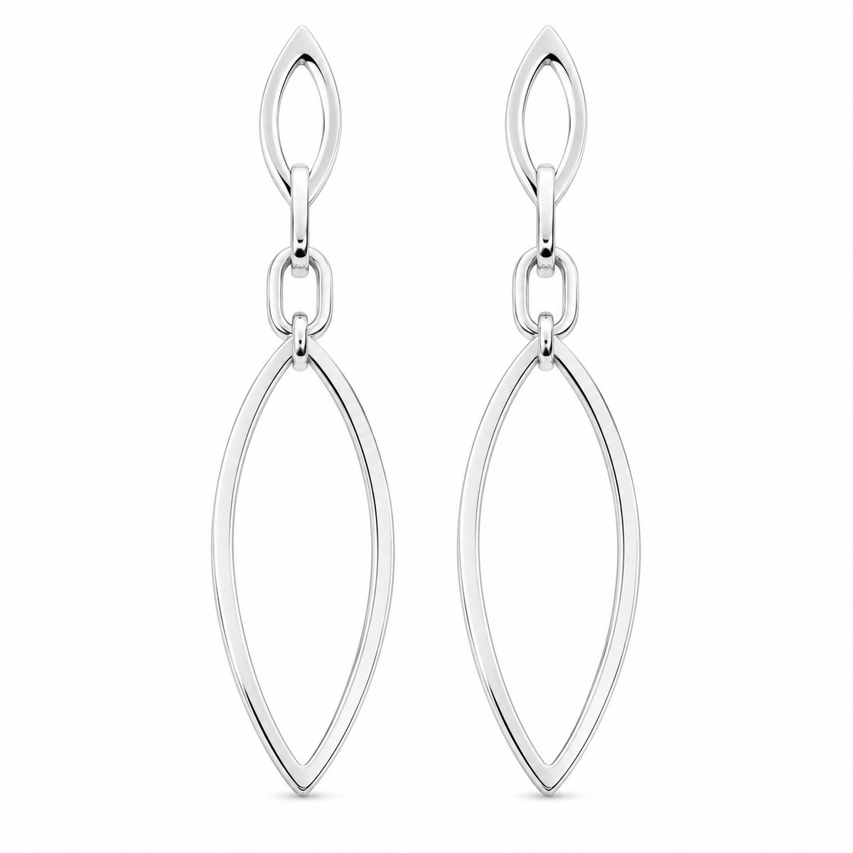 925 zilveren dames oorbellen – slanke open oorhangers in marquise vorm
