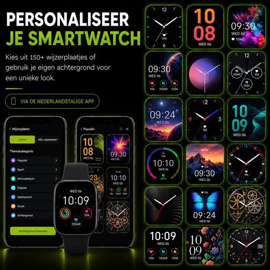 Royal Supplies RF-93 Smartwatch - Smartwatch Heren - Smartwatch Dames - Belfunctie- HD Touchscreen - Horloge - Stappenteller - Bloeddrukmeter - Saturatiemeter - IOS & Android -Screenprotector- Zwart