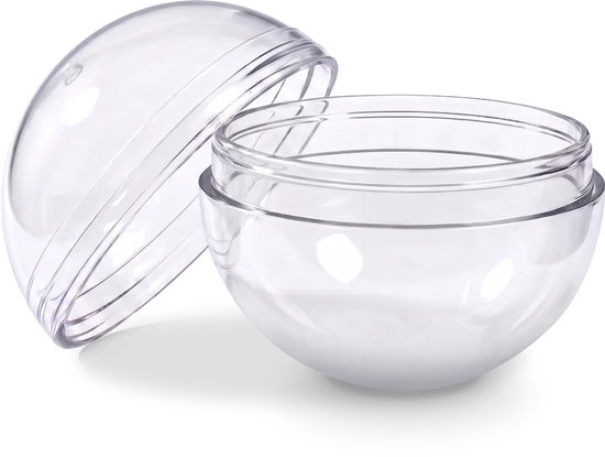 Transparante bol, geopend met deksel opzij, 5 cm diameter.
