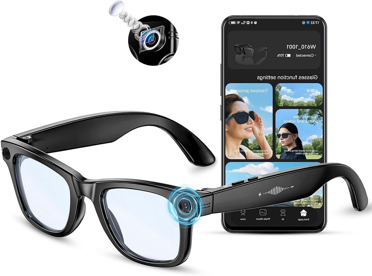 Slimme Bril - Camera Bril - Direct Vertalen - Object Herkenning - 4K HD Opname - Zwart