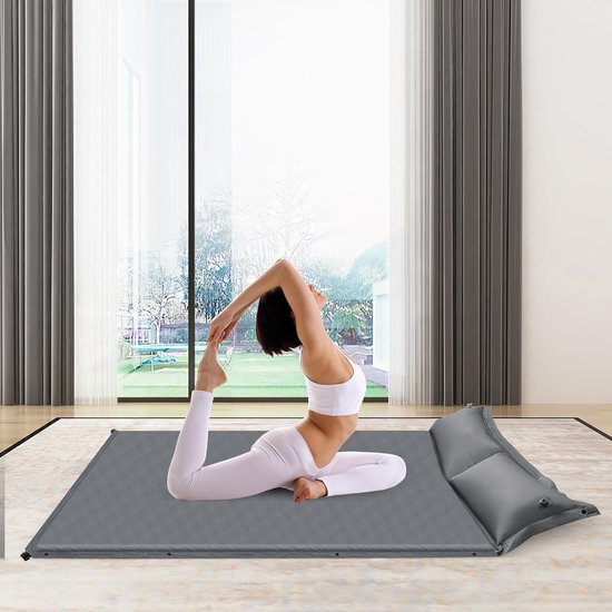 Dubbele Slaapmat - Luchtbed Kamperen - Comfortabel Slapen - Zelfopblazend Systeem - 192 x 132 cm - Grijs — afbeelding 2