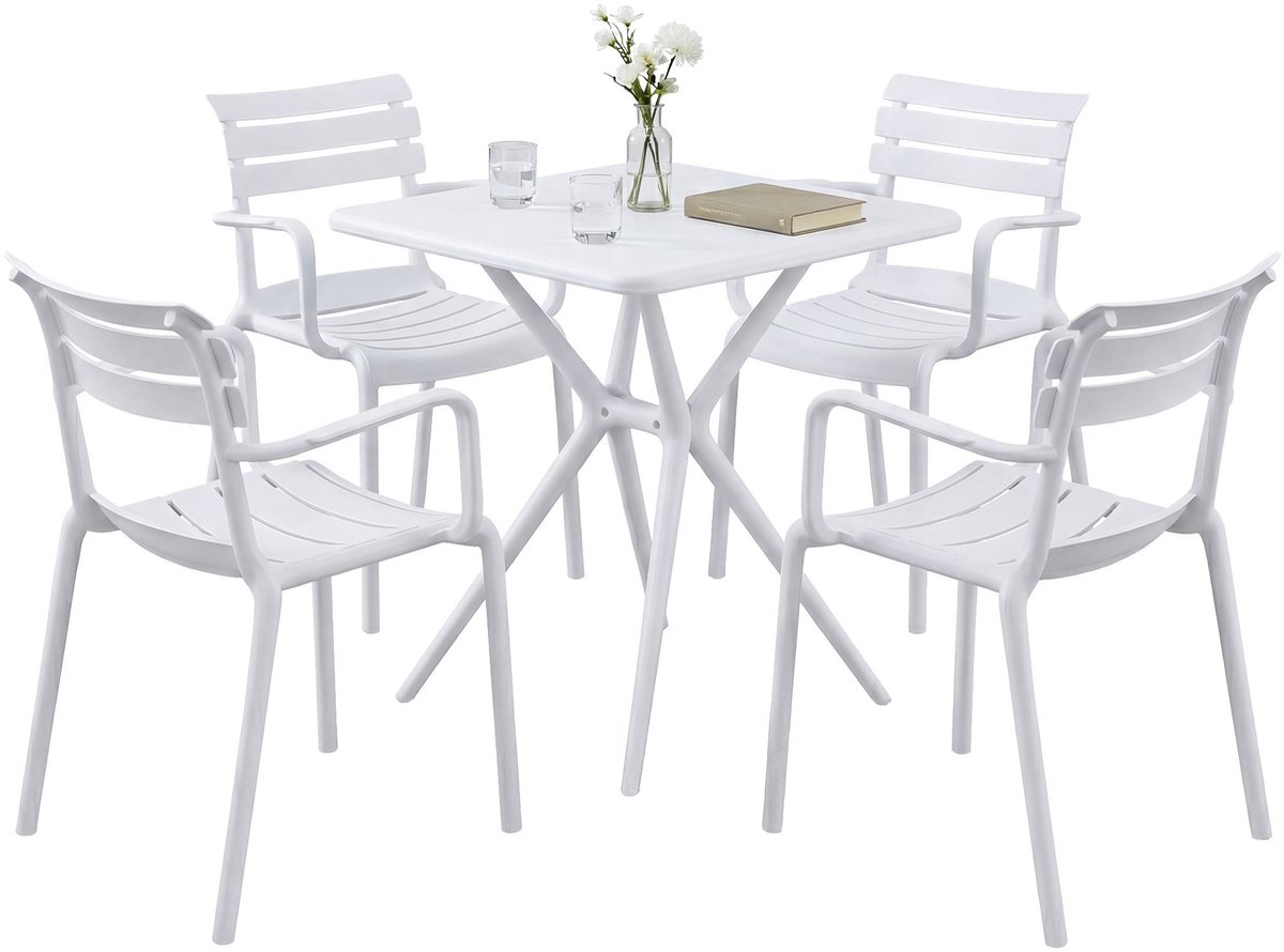 CLP Avena tuinmeubelset - 4 stapelstoelen - vierkante eettafel 72x72cm - weerbestendige ba