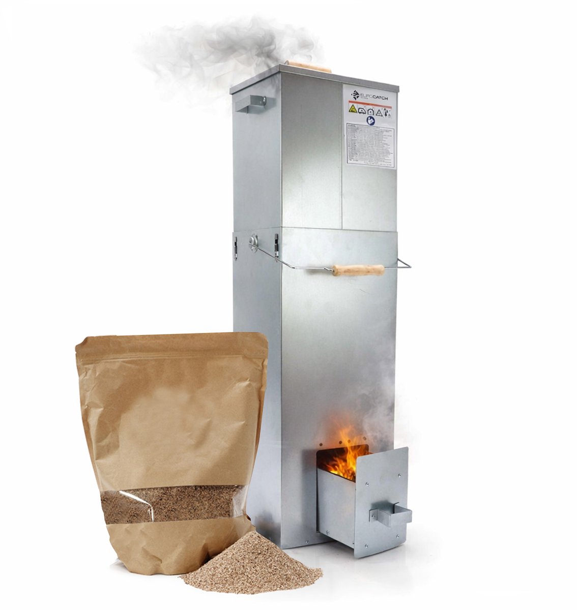 Eurocatch Telescopische Rookoven Vierkant 101 cm - Verzinkt Metalen Rookkast - Smoker voor Buiten met Thermometer en 10 Rookhaken - Extra Rookmot