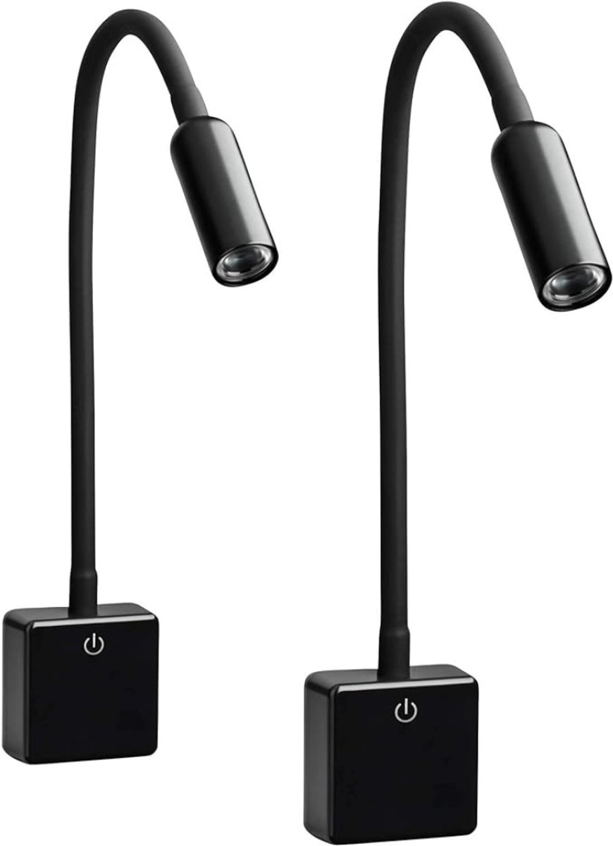 Verte Stekkerspot Dimbaar - LED-Lamp met Fitting - Dimbaar - Wandlamp met Stekker - 4W - Flexibele Zwanenhals - Neutraal Wit 4000 K - Leeslamp - Nachtlamp - Zwart - 2 Stuks
