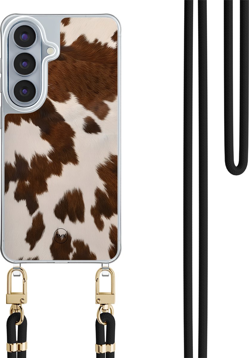 Telefoonhoesje met koord geschikt voor Samsung S26 - Cow vibe - Inclusief koord - Transparant, Multi - - Crossbody beschermhoes - Met Telefoonketting