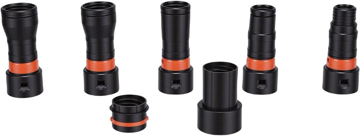 Stofafzuigslang Adapterset - Adapter Set Slang Verbinding - Stof Afzuigen - 360 Graden Roterende Klem - 7 Delig - Zwart