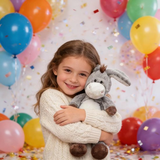 Ezel Knuffeldier - Pluche Dier Pop - Kinderen Knuffelen - Huidvriendelijke Stof - 32 cm - Grijs — afbeelding 2