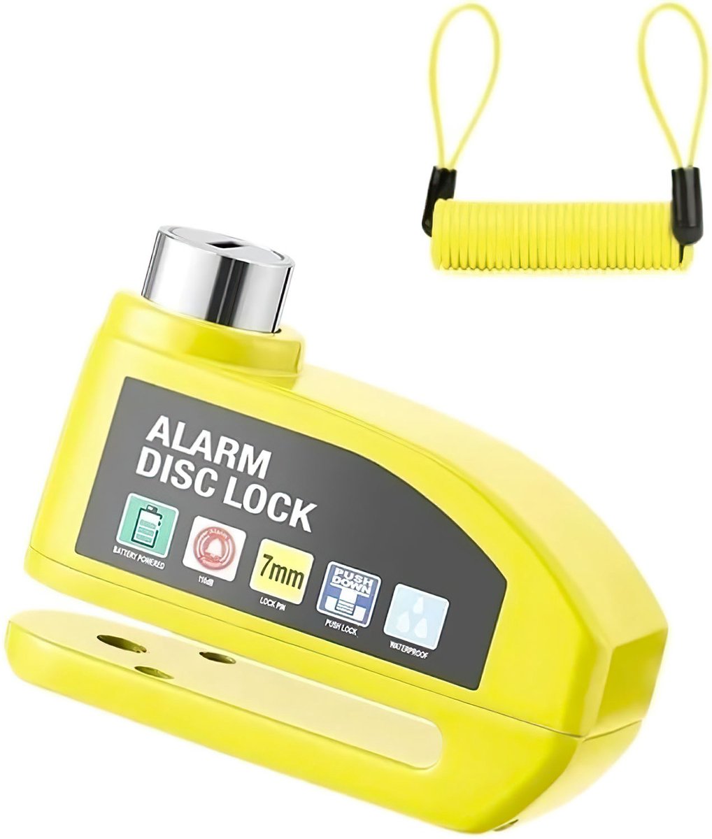 Fiets Schijfrem Slot met Alarm – Anti-diefstal Remschijfslot voor Fiets en Motor – Geel