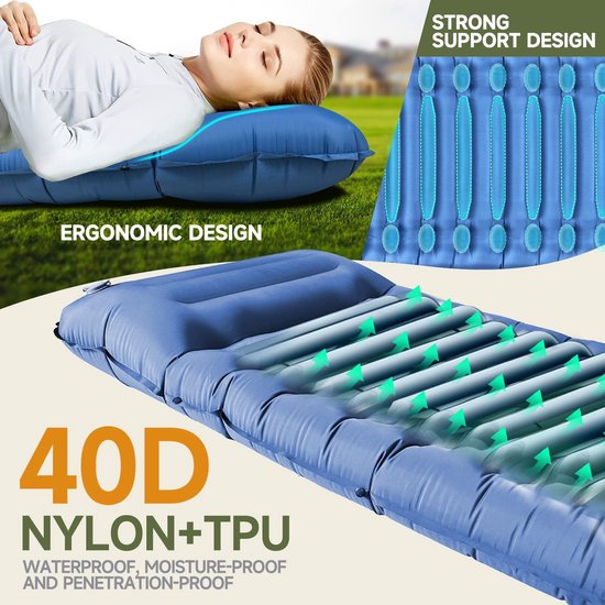 ONF3 - Campingmat - Zelfopblaasbaar - Upgrade slaapmat met kussen - Blauw - Outdoor mat voor wandelen - Geschikt voor tent en strand van Merkloos — afbeelding 4