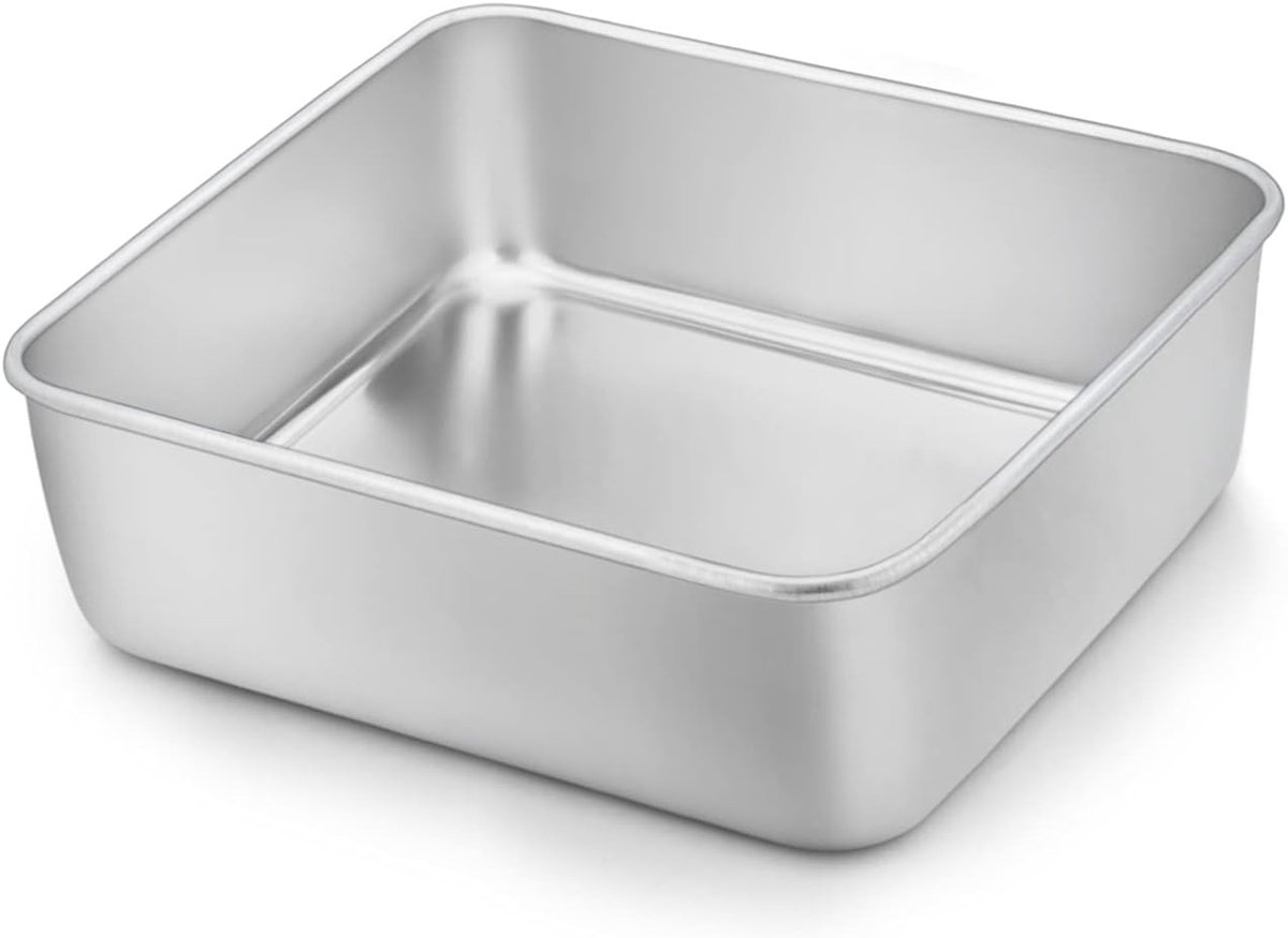 Vierkante Bakvorm van Roestvrij Staal voor Brownies, Taarten en Lasagne, Geschikt voor Vaatwasser, 16 x 16 x 4.8 cm, Perfect voor Gezond Bakken