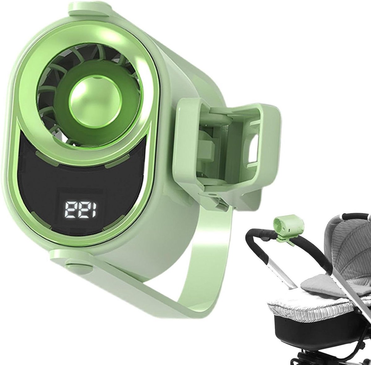 Ventilator met clip - Draagbare koeler - Zomerse verkoeling - 199 snelheidsopties - 78 x 79 x 6 cm - Groen