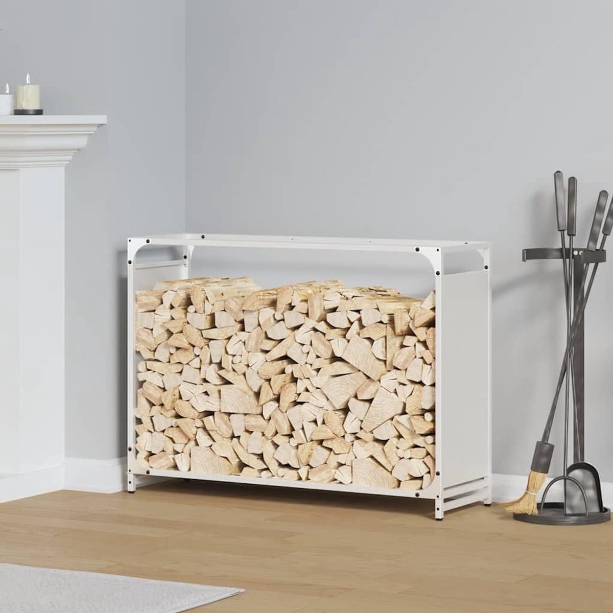 Brandhoutrek - Houtopslag - Haardhout Opslag - Koudgewalst Staal - 90 x 65 cm - Zwart