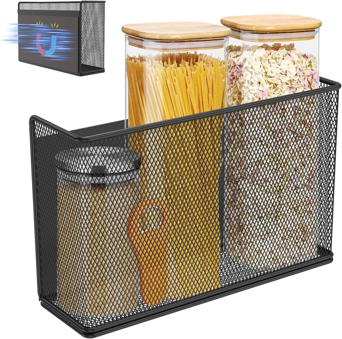 Kruidenrek voor de koelkast - Magnetisch kruidenrek en organizer voor keuken en bijkeuken - Zwart en praktisch ontwerp voor optimaal ruimtegebruik
