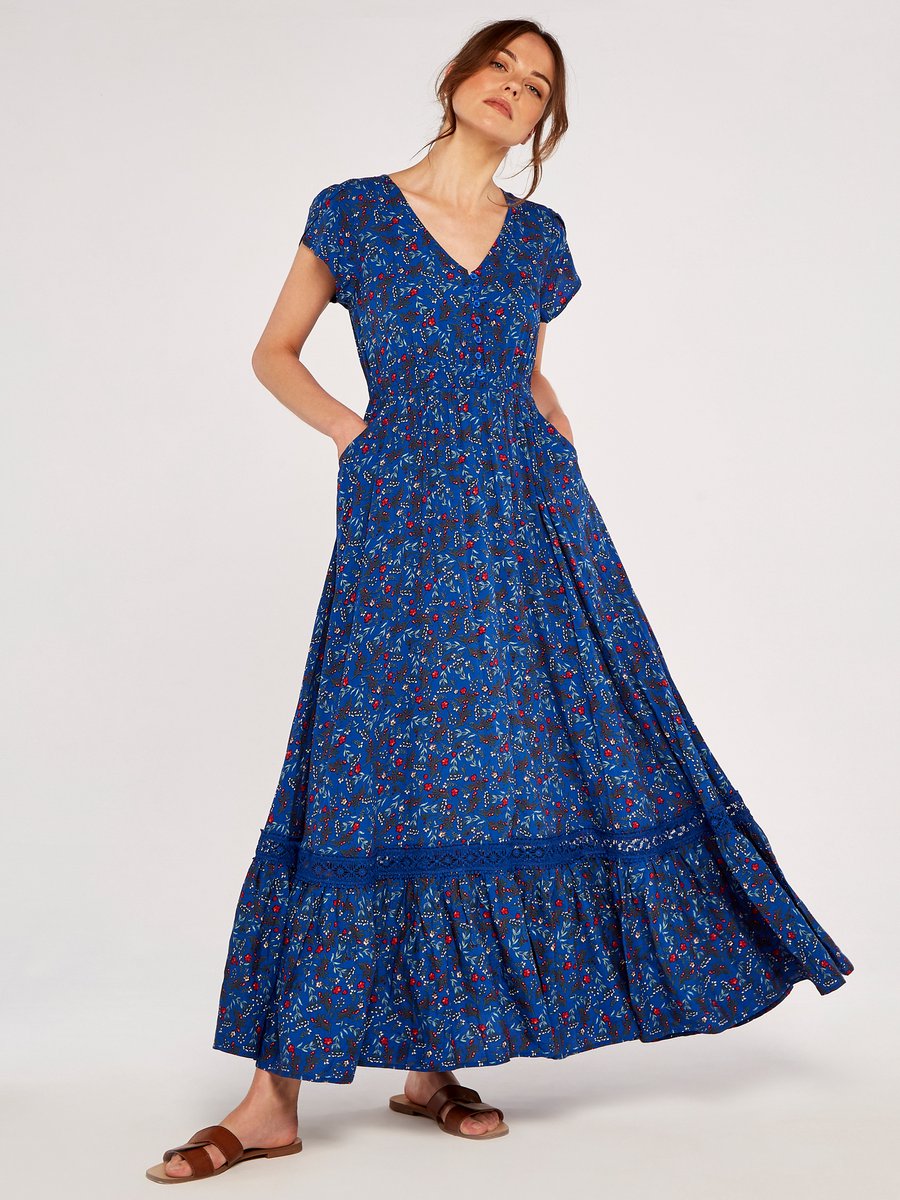 Maxijurk met bloemenprint en kanten details