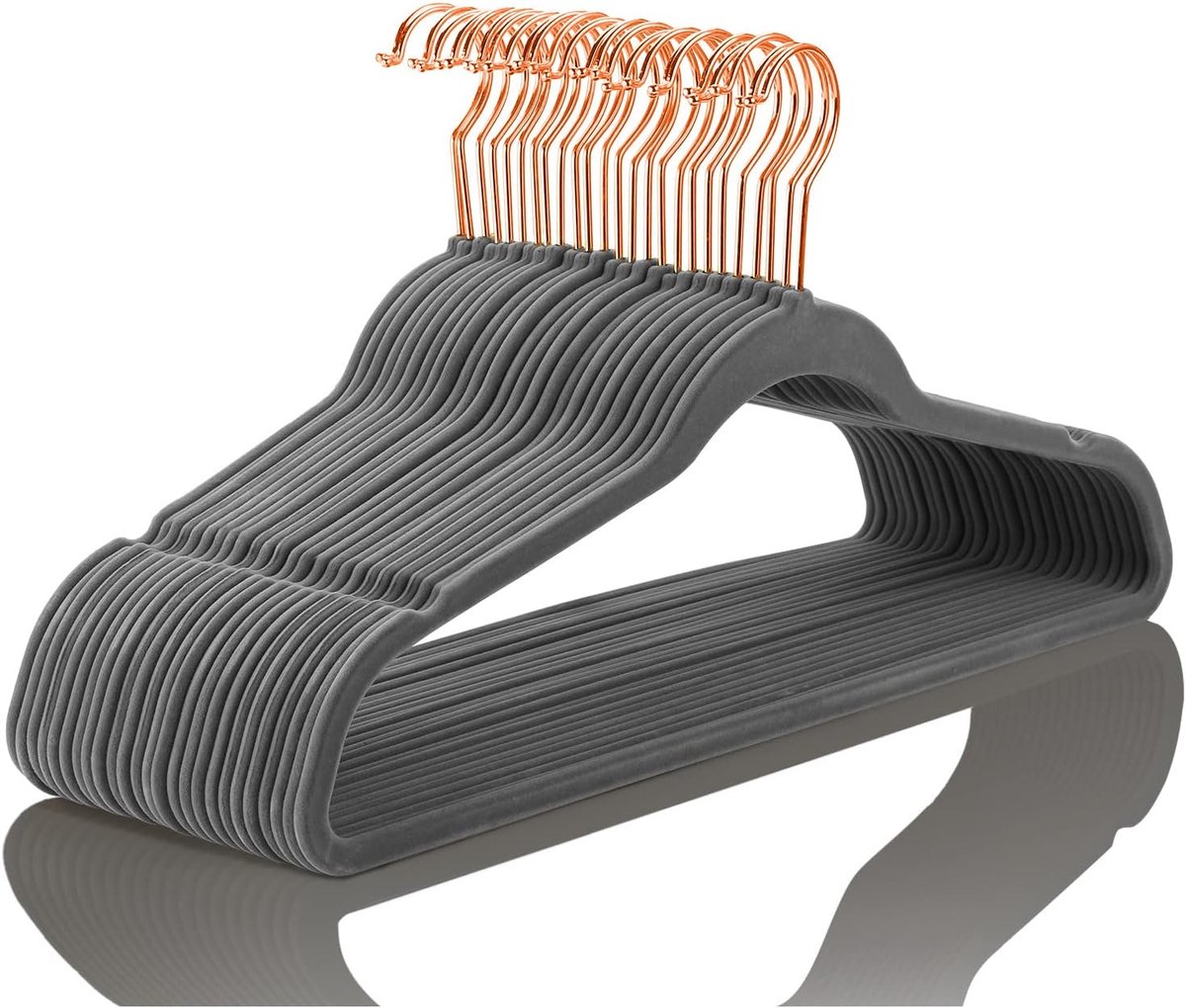 Famanu – Premium fluwelen kleerhangers, set van 50, heavy duty met roségouden haken