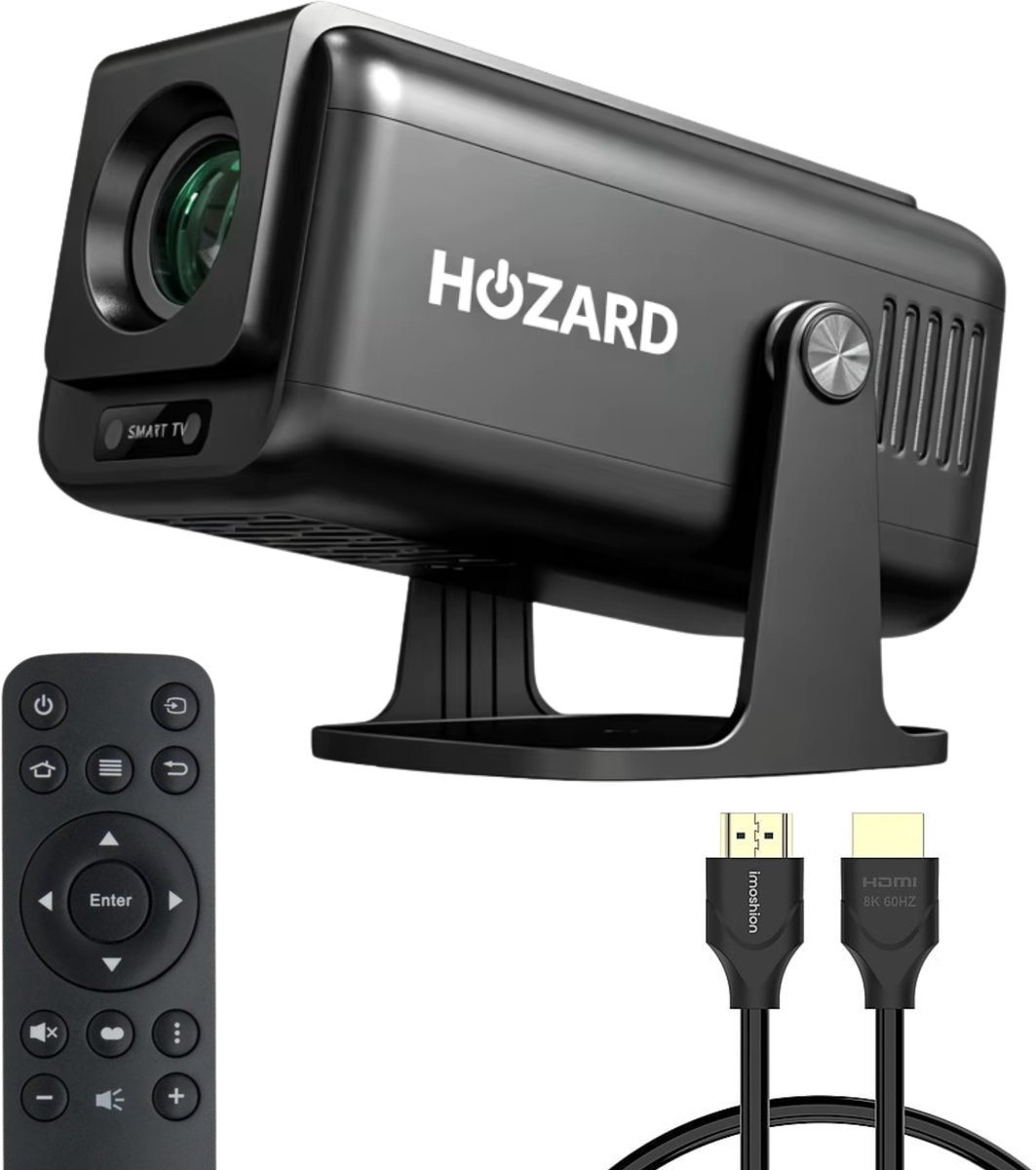Hozard® Pro Mini Beamer – Full HD Projector – Autofocus + 4D Keystone - Android 13.0 & WiFi 6 – Media Streamer - Alles-in-één Thuisbioscoop Smart TV Projector